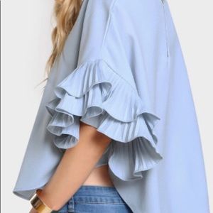 Shein Pleated Ruffle Sleeve Dolphin Hem Top